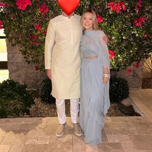 Elegant Light Blue pre-stitched saree